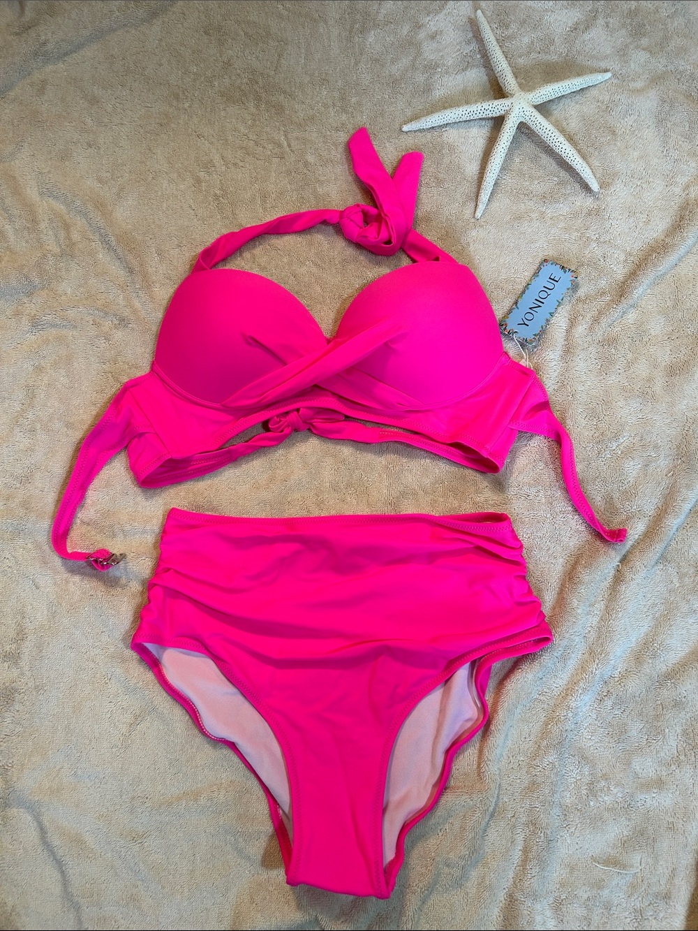 NWT Yonique Hot Pink Two-Piece High-Waist Bikini